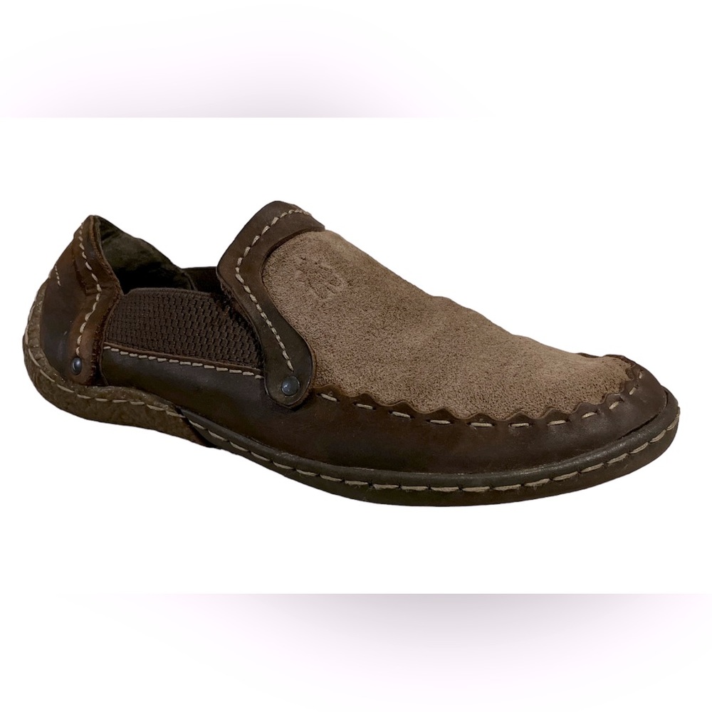 Fly London Leather Suede Brown Two Toned Slip on Loafer Shoes Sz 40